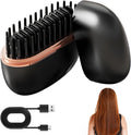 Mini Hair Straightener,Cordless&Rechargeable Portable Hair Straightener Brush with 3 Temperature Setting,Portable Electric Hair Brush 30S Heating,Mini Straightening Brush for Home & Travel (Black)