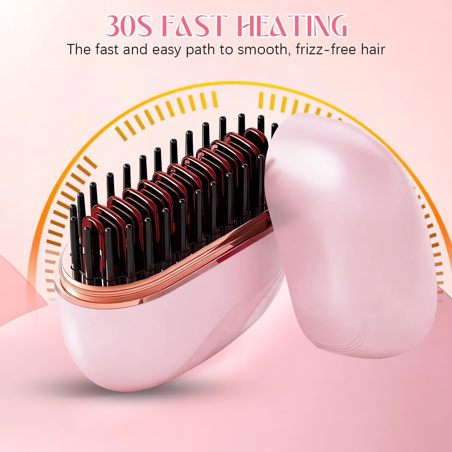 Mini Hair Straightener,Cordless&Rechargeable Portable Hair Straightener Brush with 3 Temperature Setting,Portable Electric Hair Brush 30S Heating,Mini Straightening Brush for Home & Travel (Black)