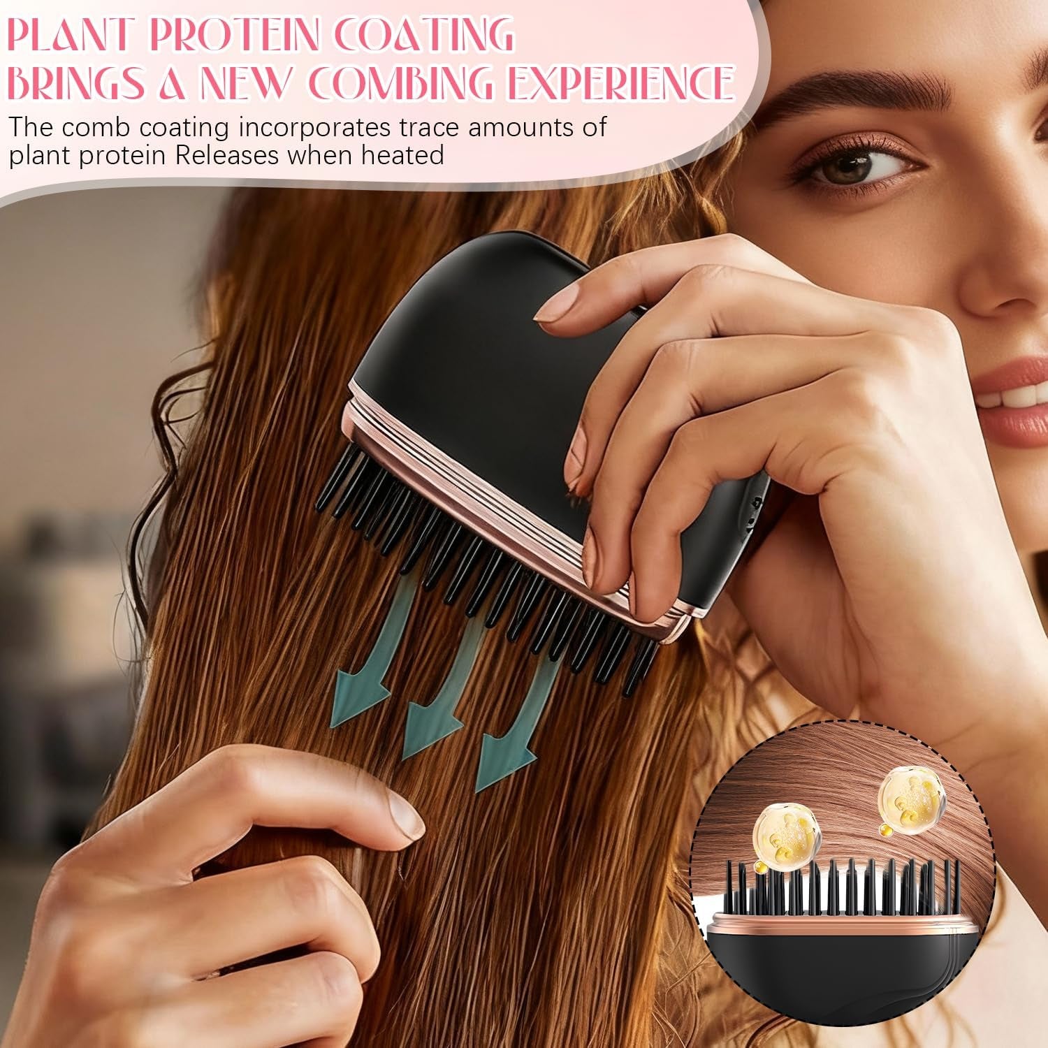 Mini Hair Straightener,Cordless&Rechargeable Portable Hair Straightener Brush with 3 Temperature Setting,Portable Electric Hair Brush 30S Heating,Mini Straightening Brush for Home & Travel (Black)